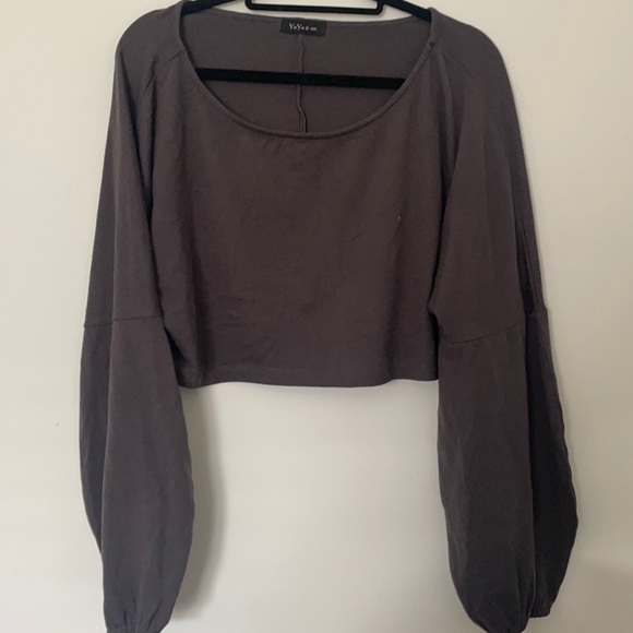 Yaya & Co Cozy Cropped Puffy Long Sleeve Shirt in Grey - Women’s M - Picture 1 of 4
